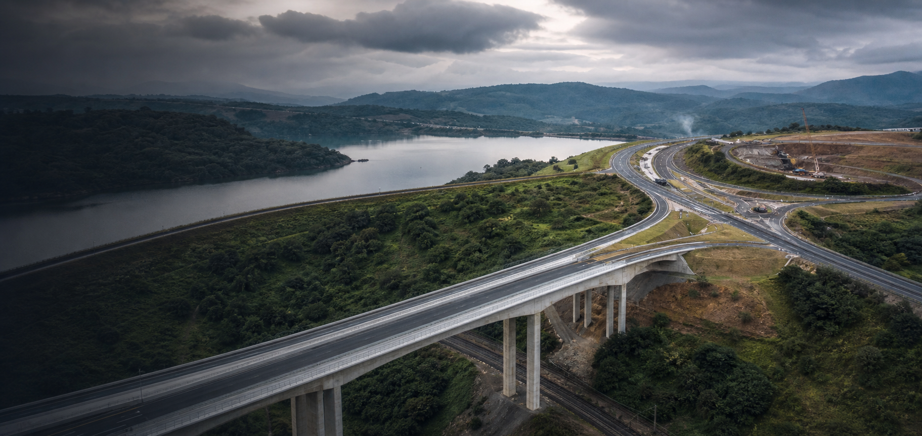Major road and water infrastructure in a green South African landscape